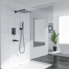 Lordear Stainless Steel Wall Mounted Rainfall Shower Head with Handheld and Waterfall Faucet from Lordear