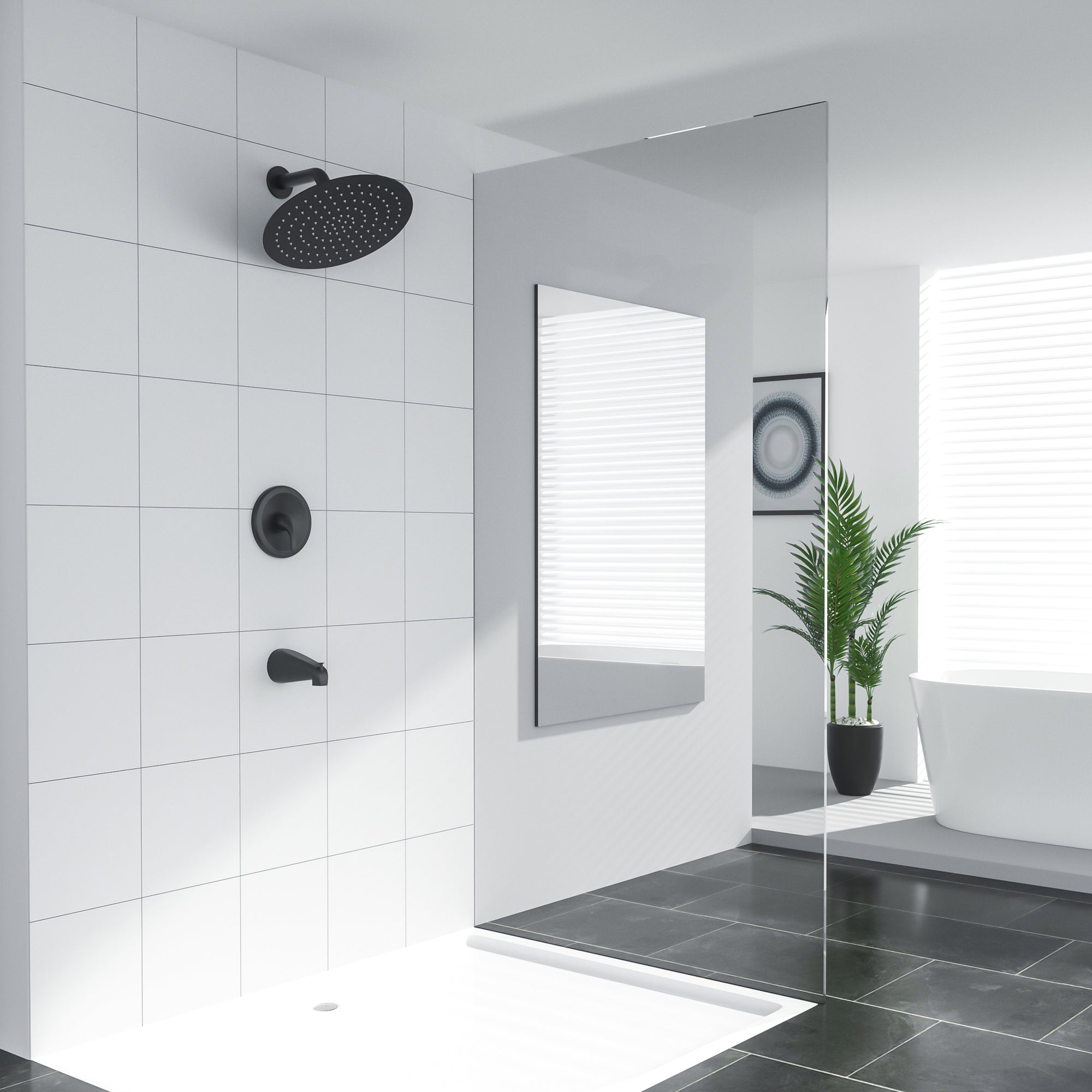 Lordear 10" Stainless Steel Wall Mounted Round Rainfall Shower Head with Bathroom Faucet from Lordear