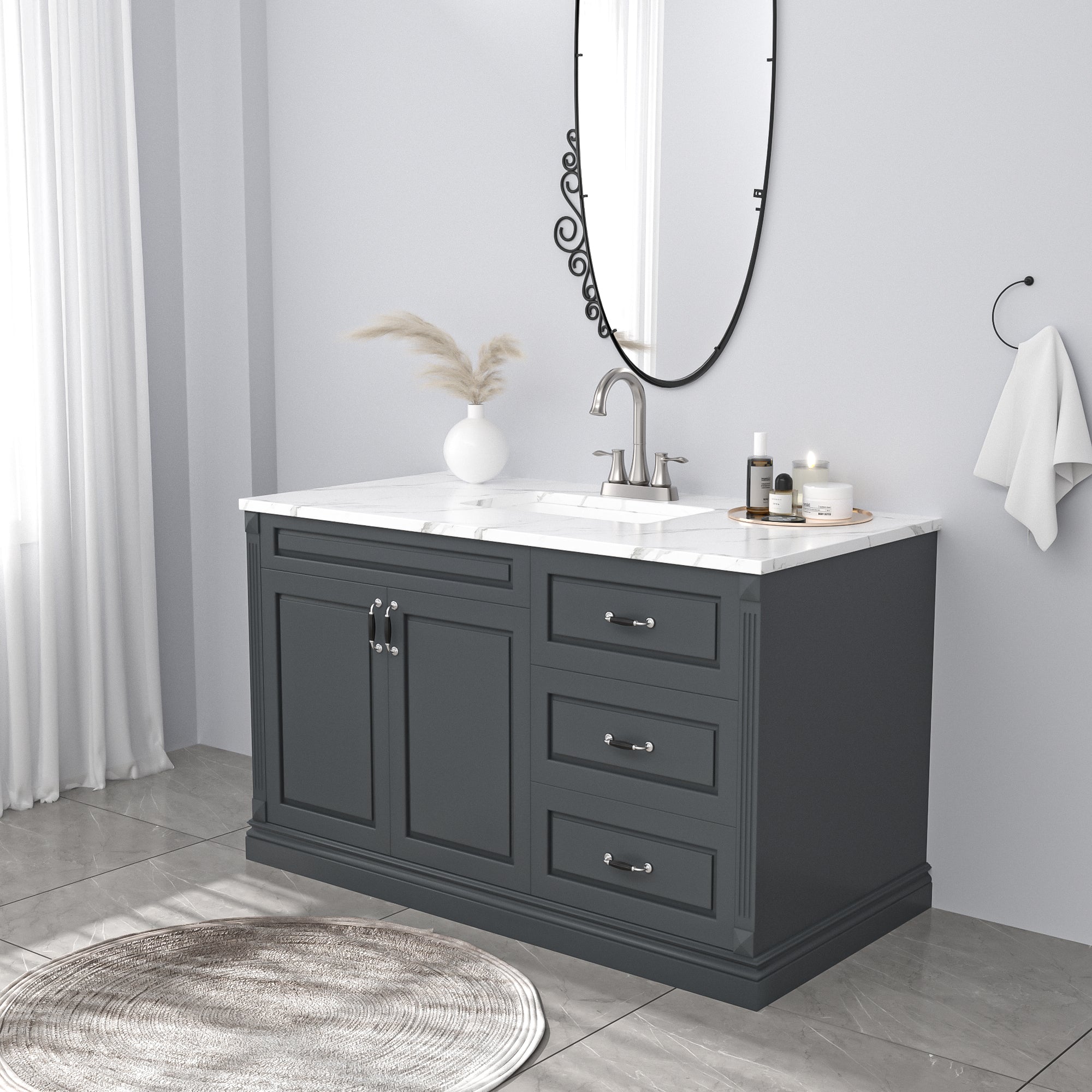 Lordear Brass Brushed Nickel Dual Handle Bathroom Faucet with Pop-Up Drain And Water Hoses from Lordear