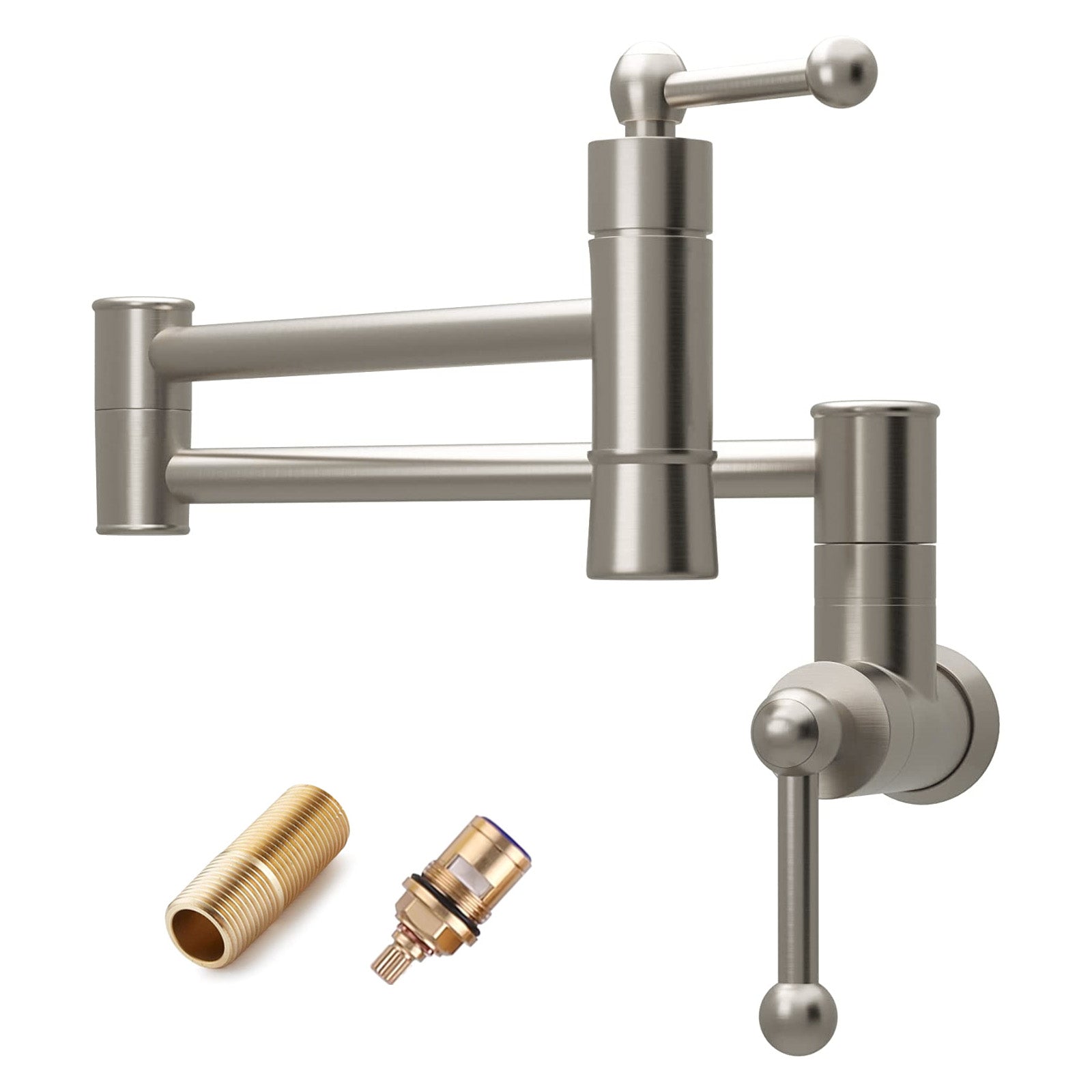 Pot Filler Faucet Solid Brass Wall Mounted in Brushed Nickel from Lordear