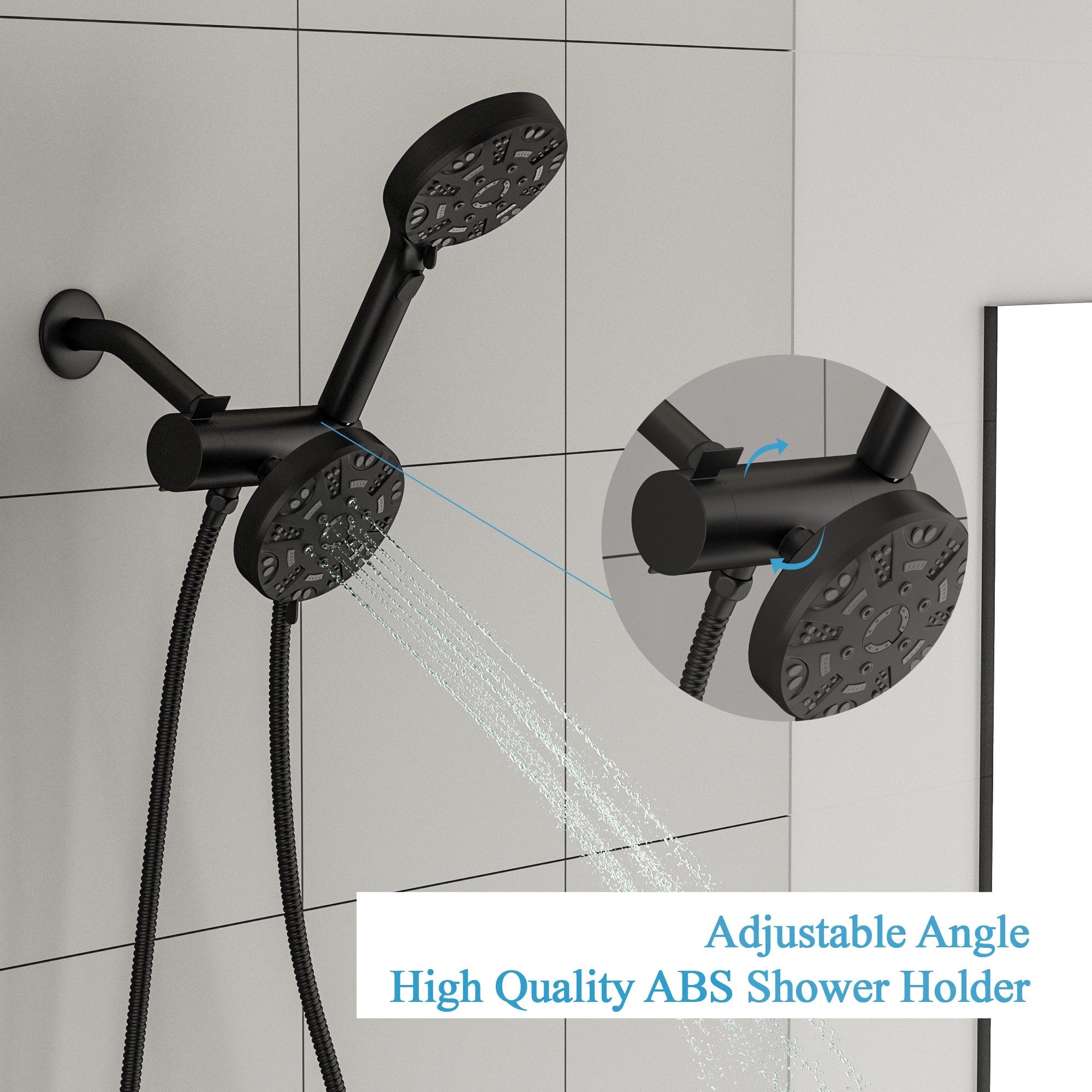 Lordear 5" Stainless Steel Wall Mounted Matte Black Rainfall Round Dual Head Shower Head from Lordear
