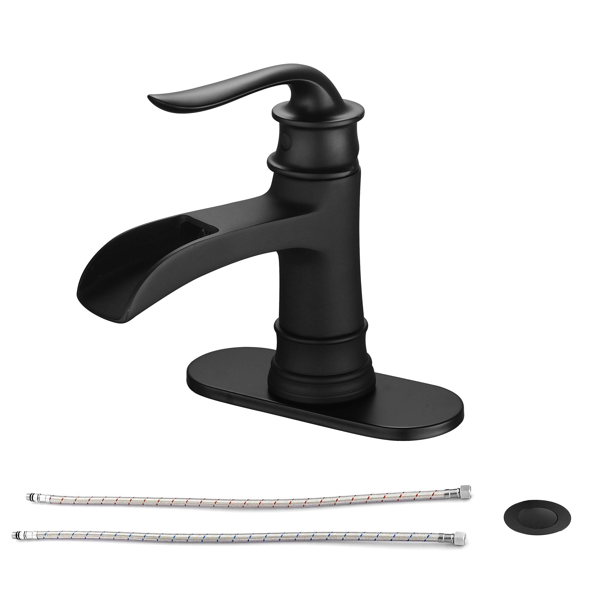 Lordear Brass Single Handle Deck Mount Bathroom Waterfall Faucet with Water Hoses from Lordear