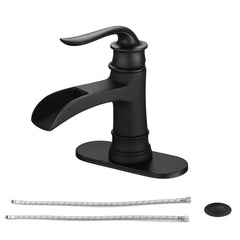 Lordear Brass Single Handle Deck Mount Bathroom Waterfall Faucet with Water Hoses from Lordear