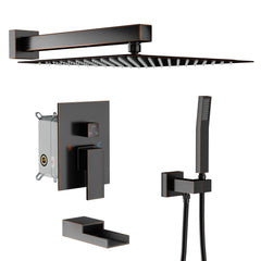 10 Inch Rainfall Square Shower Head System with Shower and Waterfall Faucet Wall Mounted in ORB from Lordear