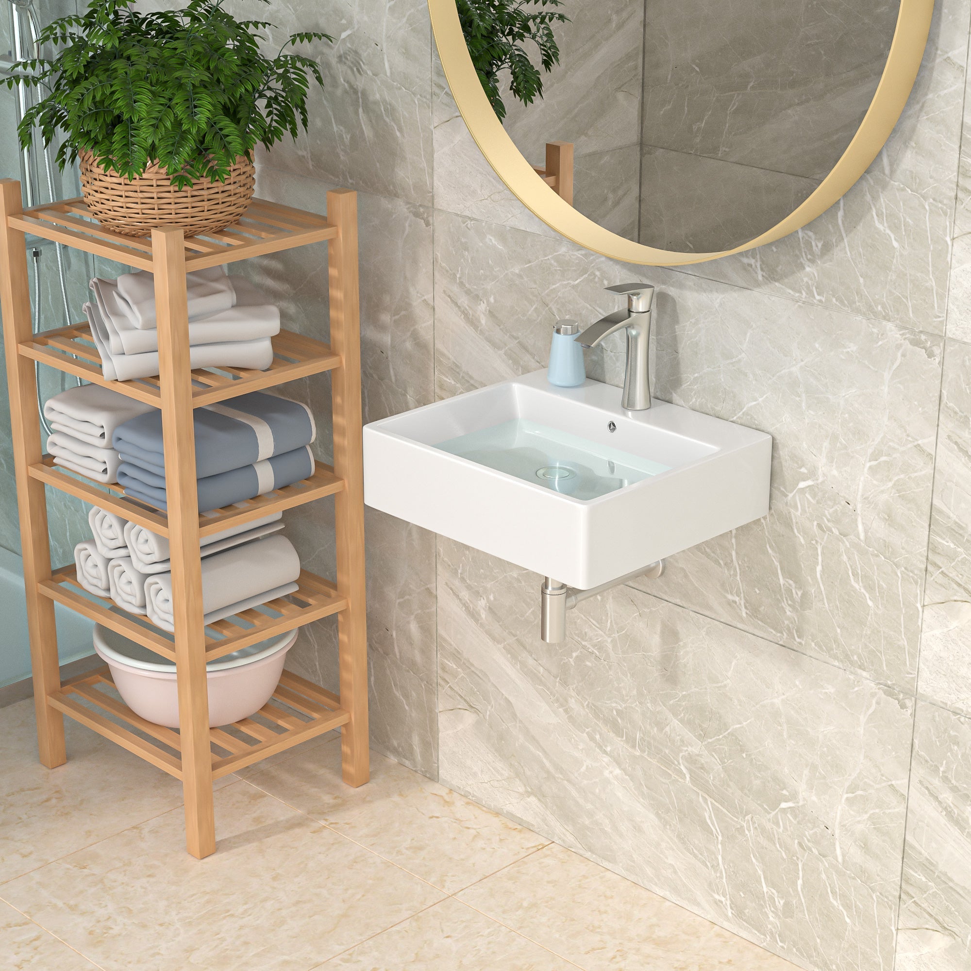 Lordear 20" x 18" White Rectangle Ceramic Wall Mount Bathroom Sink from Lordear