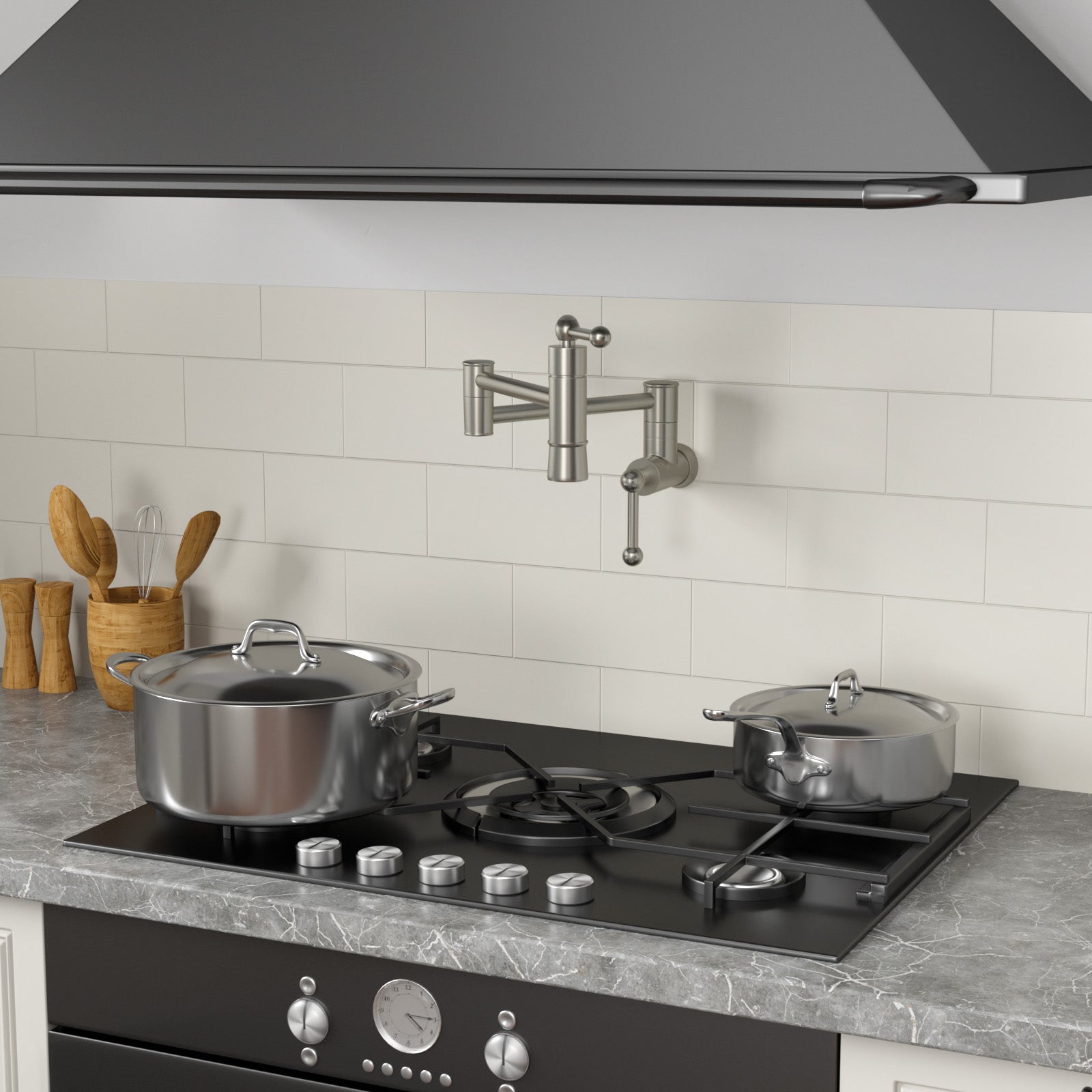 Pot Filler Faucet Solid Brass Wall Mounted in Brushed Nickel from Lordear