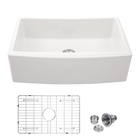 Lordear 33'' Fireclay Porcelain Ceramic White  Apron Front Single Bowl Farmhouse Kitchen Sink  from Lordear