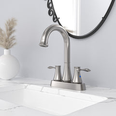 Lordear Brass Brushed Nickel Dual Handle Bathroom Faucet with Pop-Up Drain And Water Hoses from Lordear
