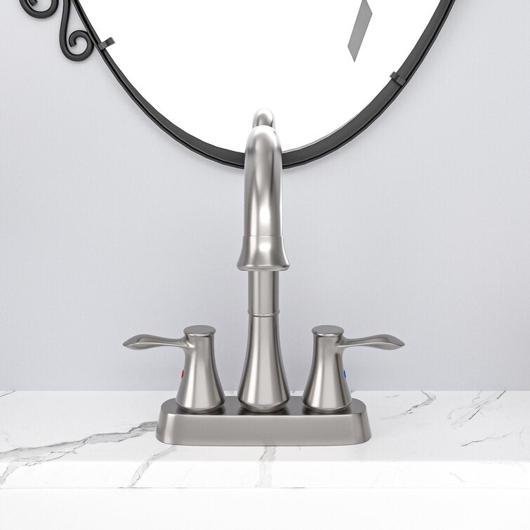 Lordear Brass Brushed Nickel Dual Handle Bathroom Faucet with Pop-Up Drain And Water Hoses from Lordear