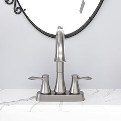 Lordear Brass Brushed Nickel Dual Handle Bathroom Faucet with Pop-Up Drain And Water Hoses from Lordear