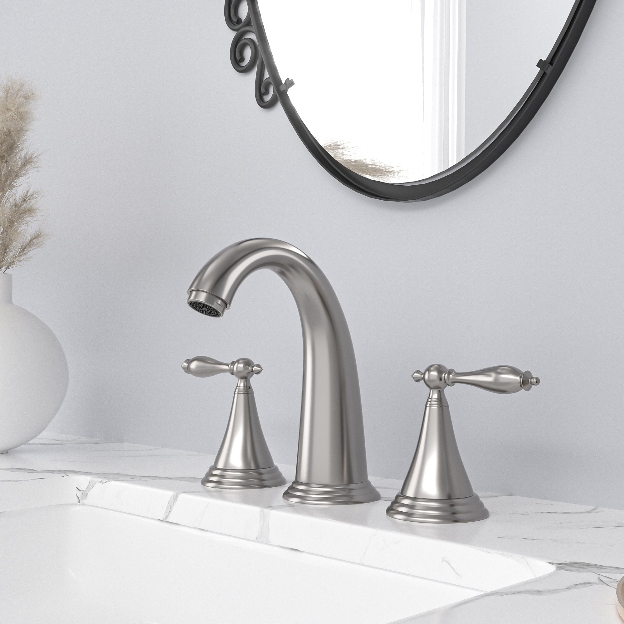 Lordear Brass Split Type Dual Handle Bathroom Faucet with Pop-Up Drain And Water Hoses from Lordear