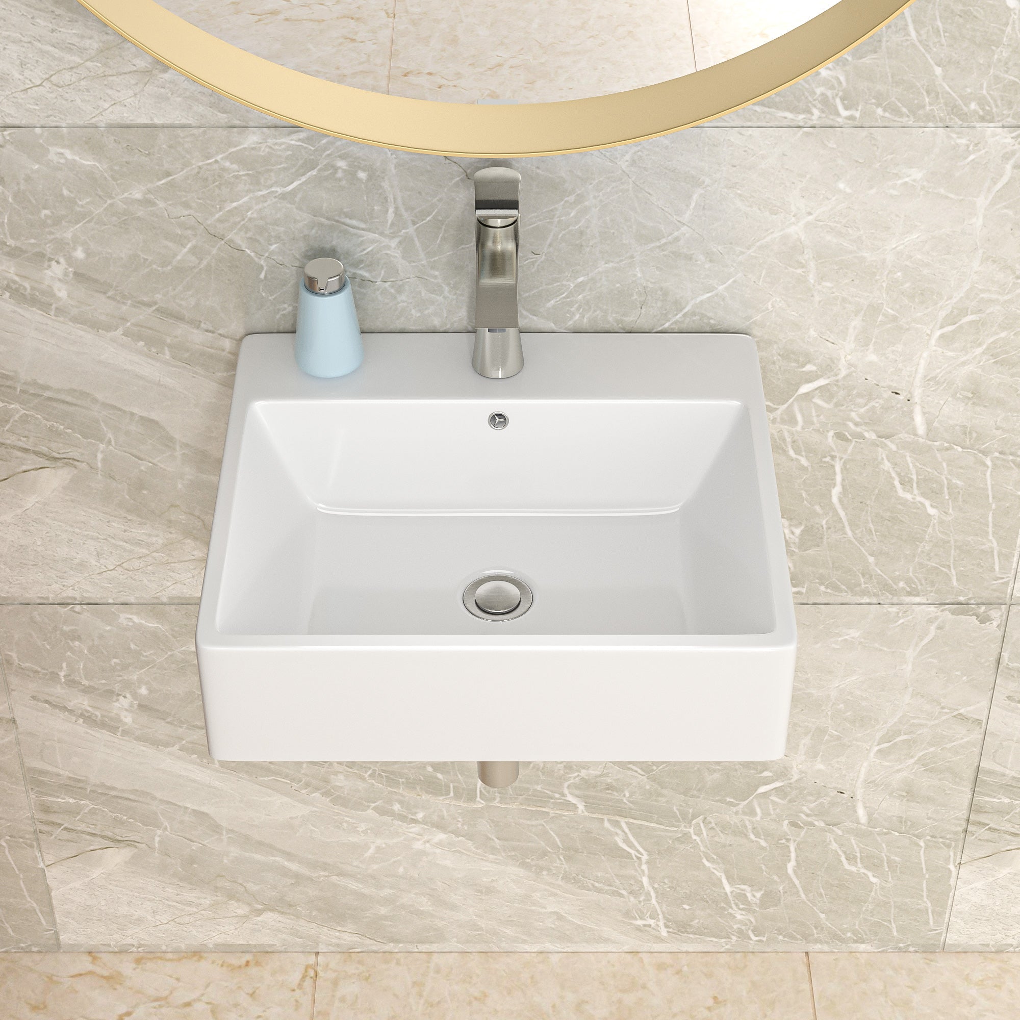 Lordear 20" x 18" White Rectangle Ceramic Wall Mount Bathroom Sink from Lordear