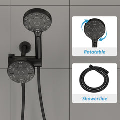 Lordear 5" Stainless Steel Wall Mounted Matte Black Rainfall Round Dual Head Shower Head from Lordear