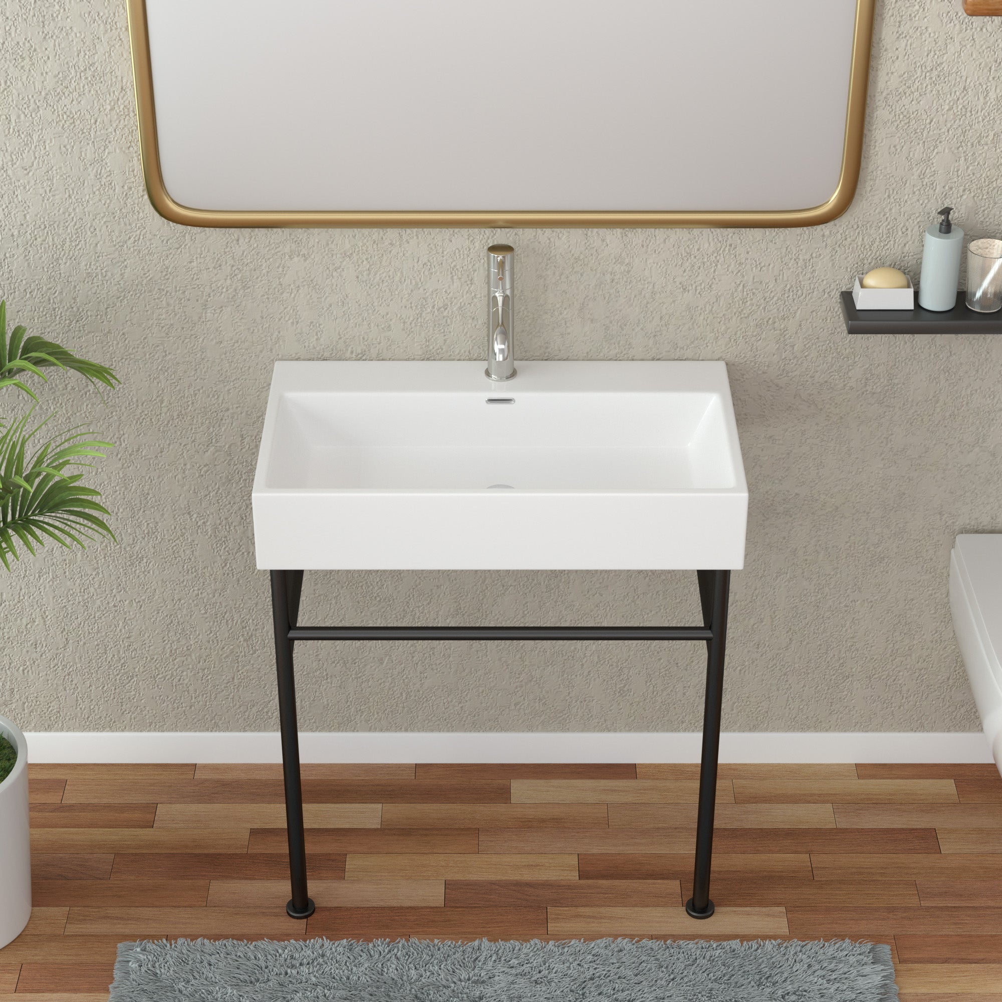 Lordear Ceramic Wall Mount White Single Bowl Bathroom Sink with Metal Legs  from Lordear