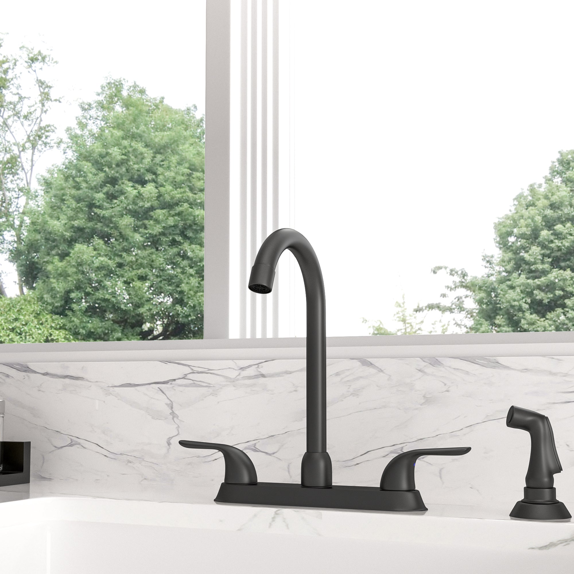Lordear Brass Modern Design Double Handle Pull Out Spray Head Kitchen Faucet from Lordear