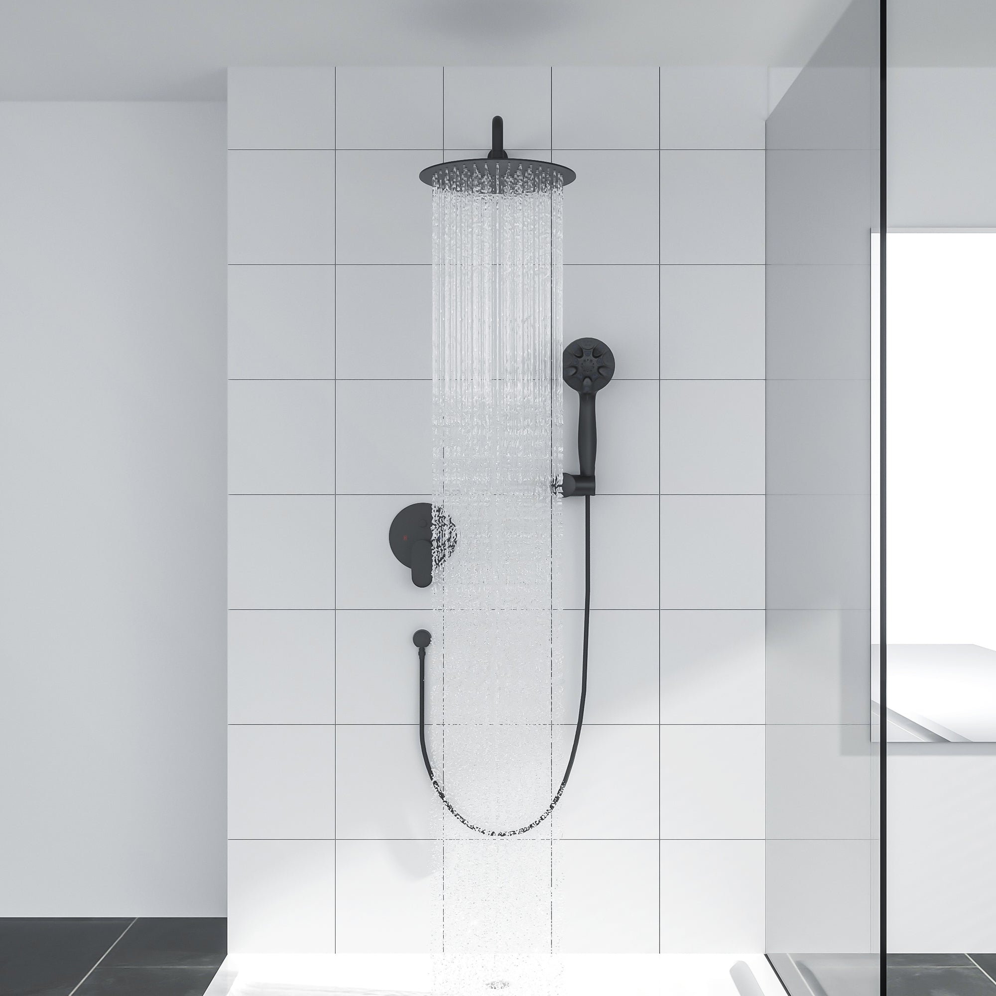 Lordear 10" Stainless Steel Wall Mounted Matte Black Round Rainfall Shower Head from Lordear