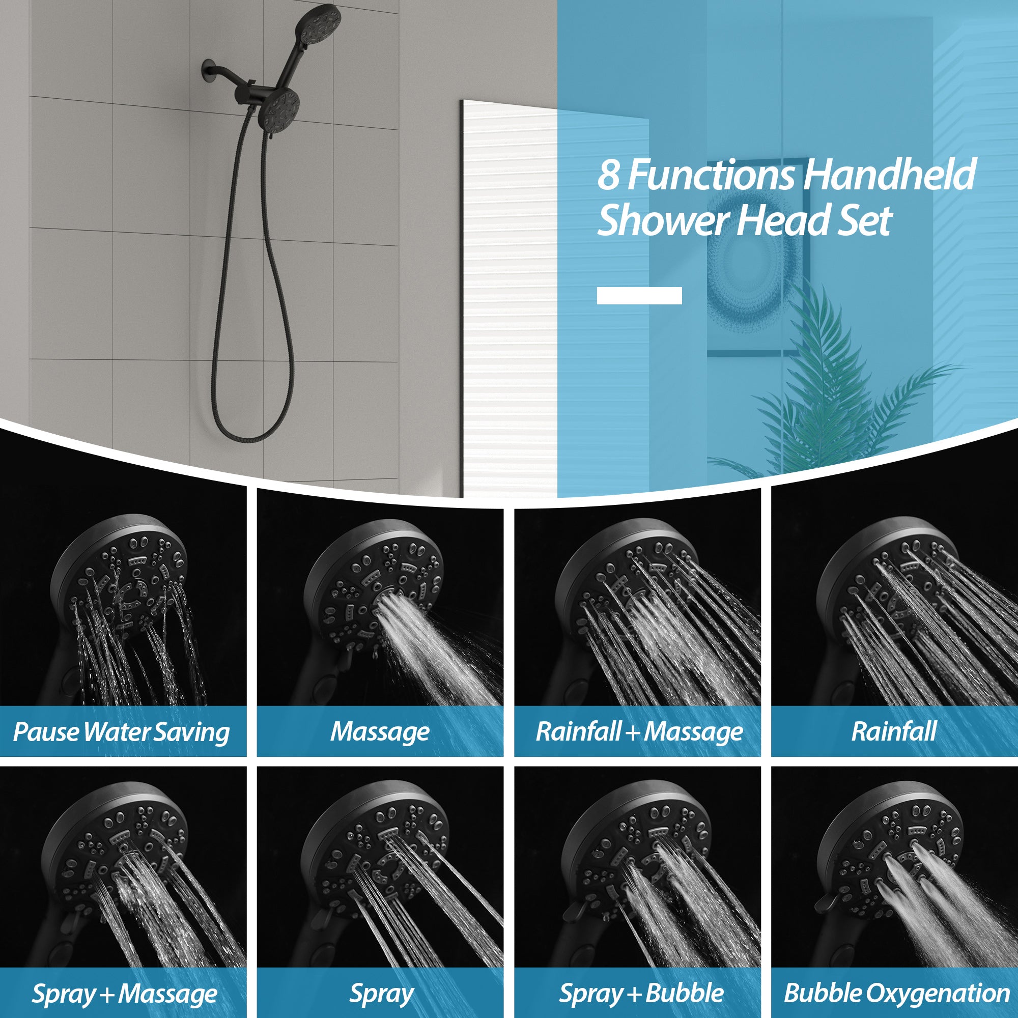 Lordear 5" Stainless Steel Wall Mounted Matte Black Rainfall Round Dual Head Shower Head from Lordear