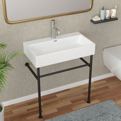 Lordear Ceramic Wall Mount White Single Bowl Bathroom Sink with Metal Legs  from Lordear