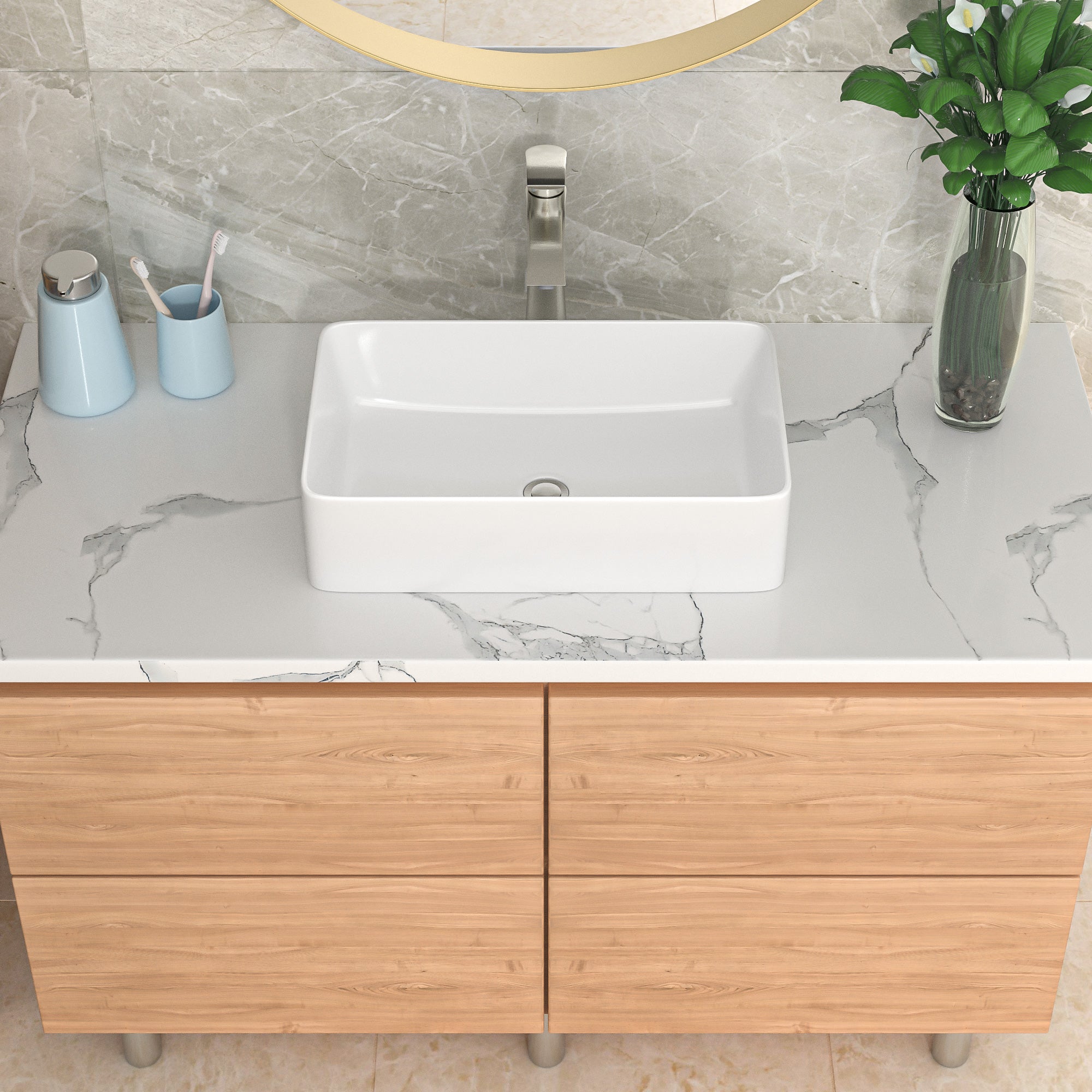 Lordear 21" x 14" White Ceramic Countertop Rectangular Vessel Bathroom Sink from Lordear