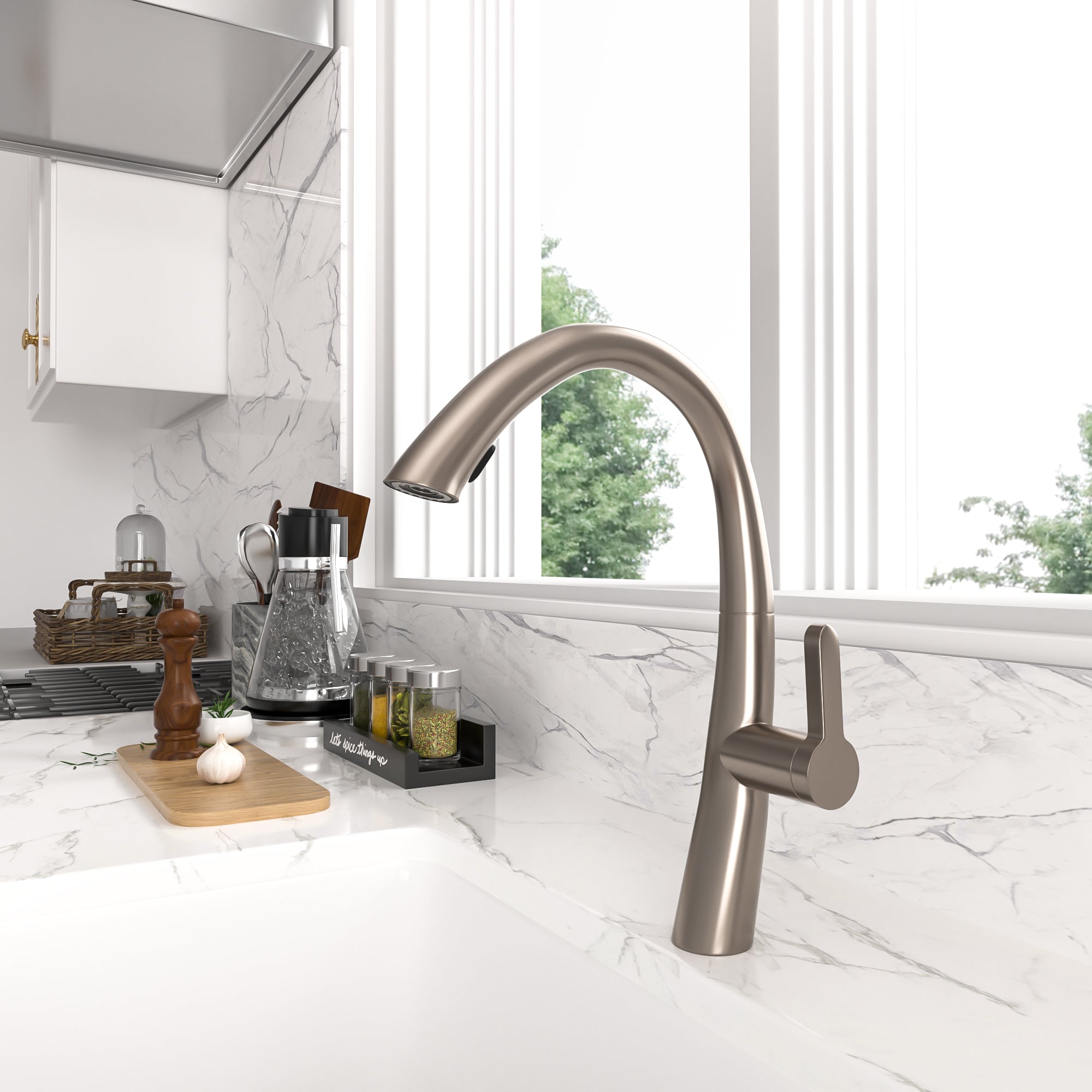 Lordear Brass Modern Single Handle Brushed Nickel Kitchen Faucet from Lordear