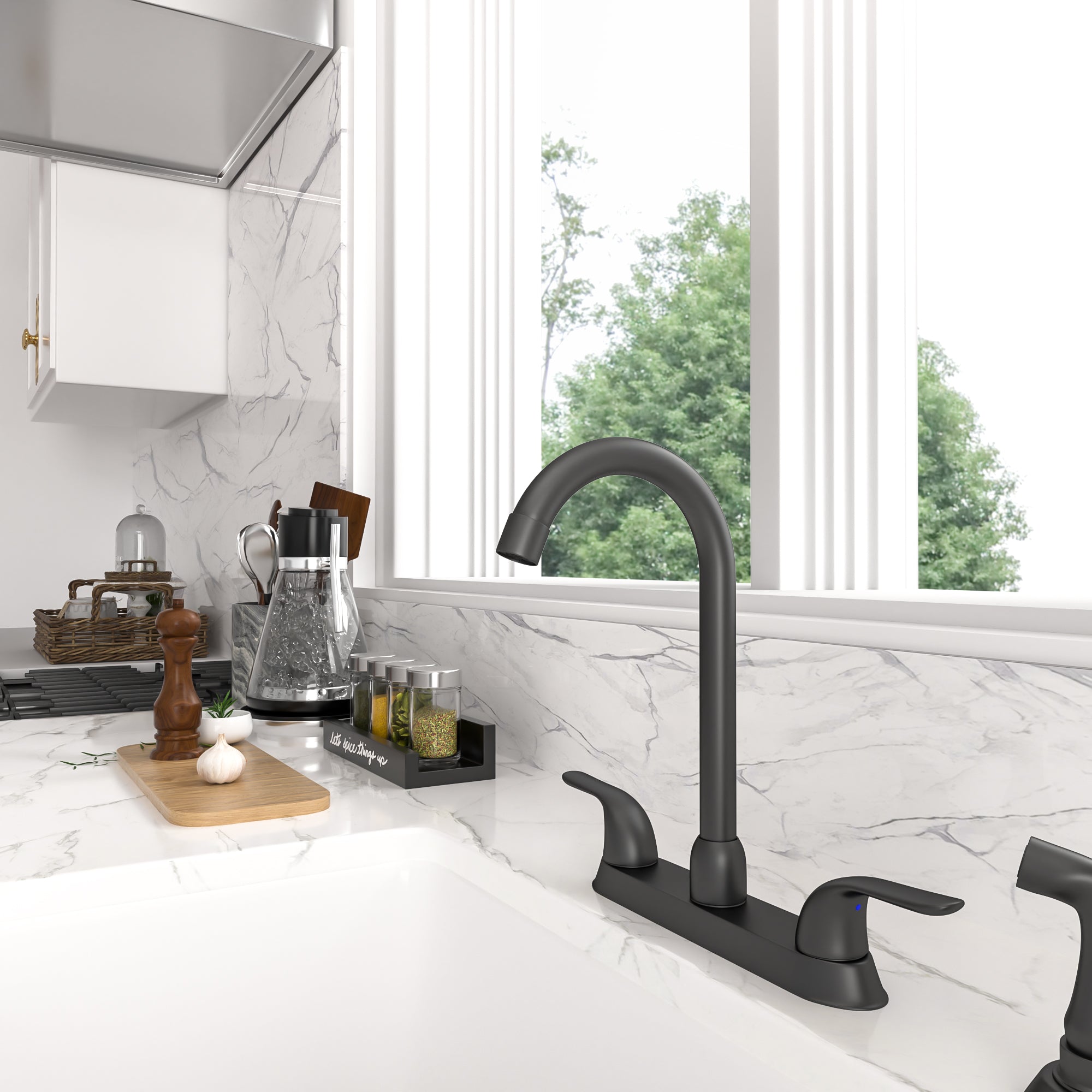 Lordear Brass Modern Design Double Handle Pull Out Spray Head Kitchen Faucet from Lordear