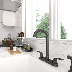 Lordear Brass Modern Design Double Handle Pull Out Spray Head Kitchen Faucet from Lordear