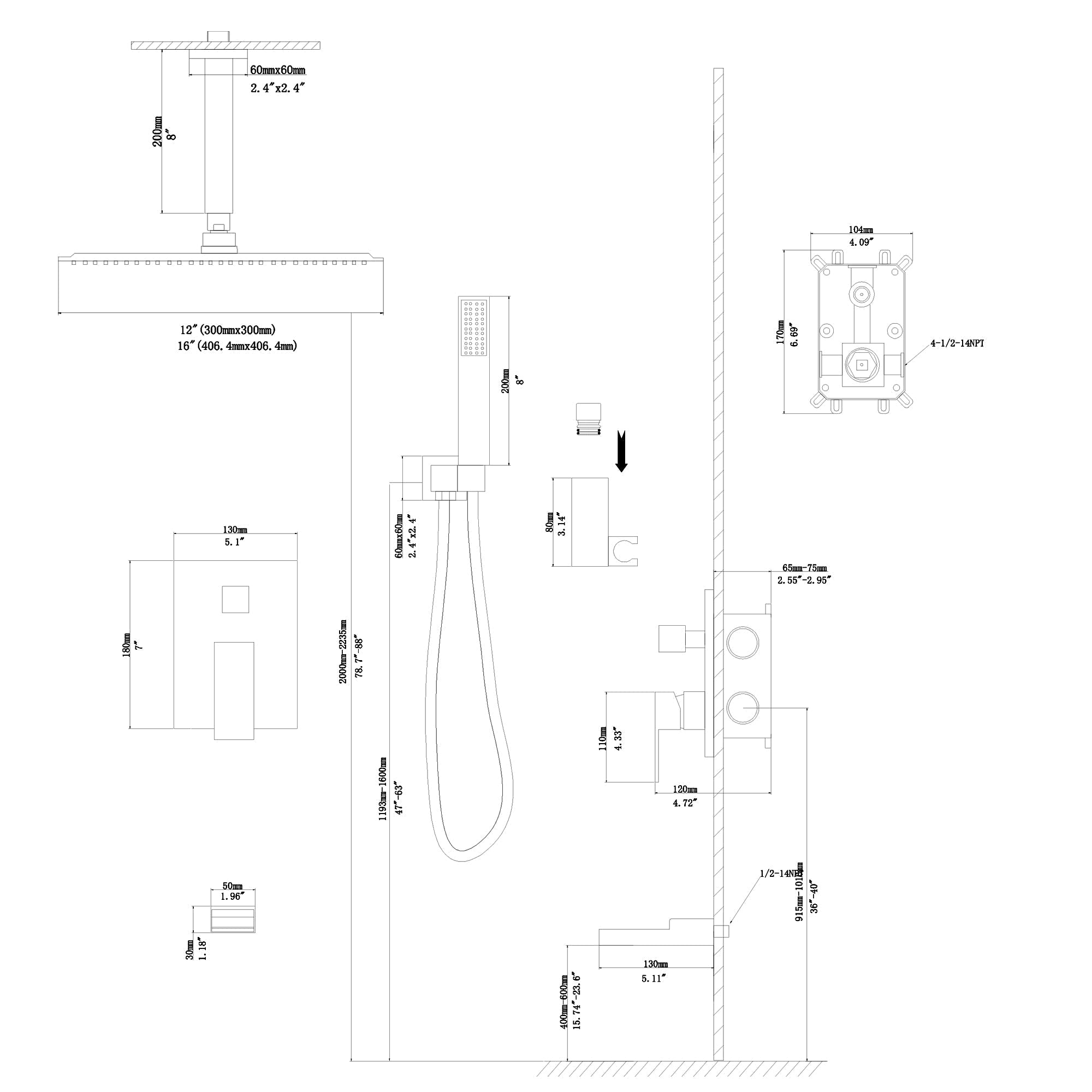 Lordear Stainless Steel Ceiling Mounted Rainfall Shower Head System with Waterfall Faucet from Lordear