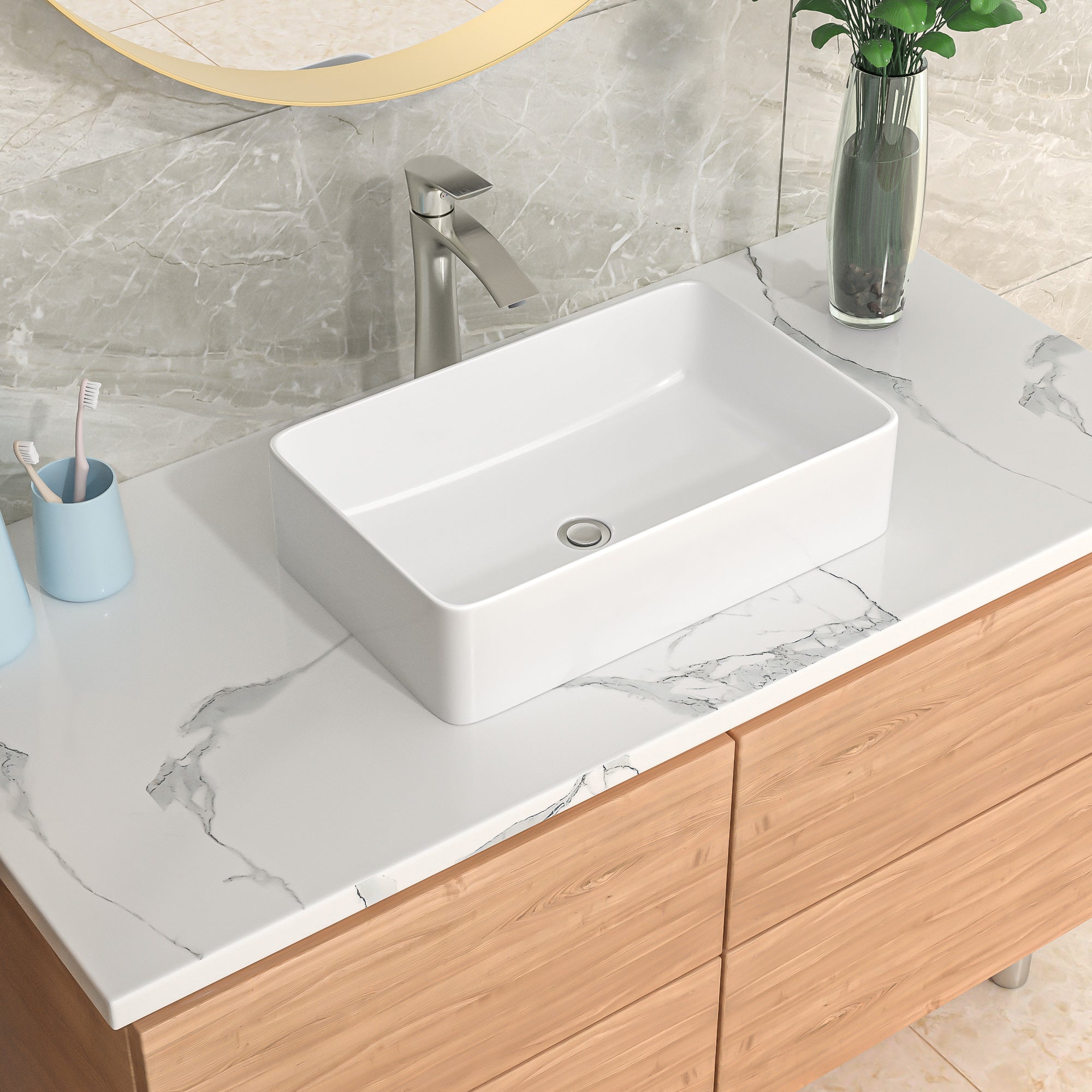Lordear 21" x 14" White Ceramic Countertop Rectangular Vessel Bathroom Sink from Lordear