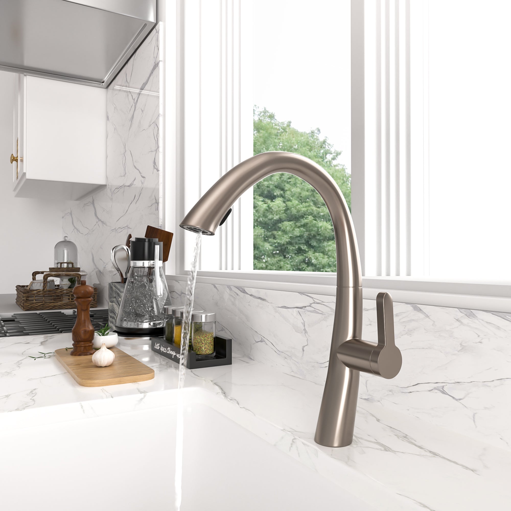 Lordear Brass Modern Single Handle Brushed Nickel Kitchen Faucet from Lordear