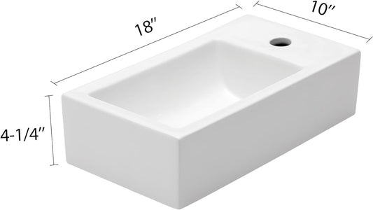 Lordear White Ceramic 18"x 10" Rectangle Wall Mount Bathroom Sink  from Lordear