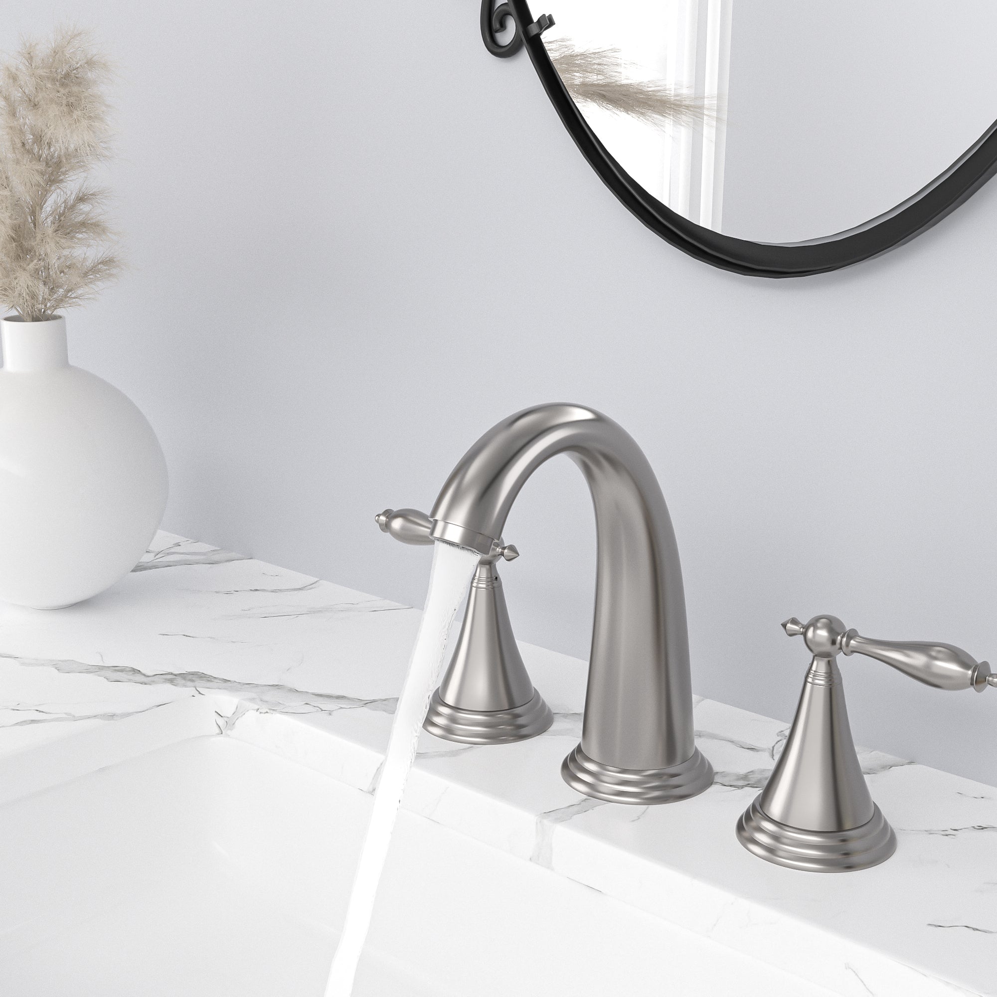 Lordear Brass Split Type Dual Handle Bathroom Faucet with Pop-Up Drain And Water Hoses from Lordear