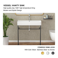 Lordear 32'' X 17'' White Ceramic Rectangular Bathroom Sink with Overflow from Lordear