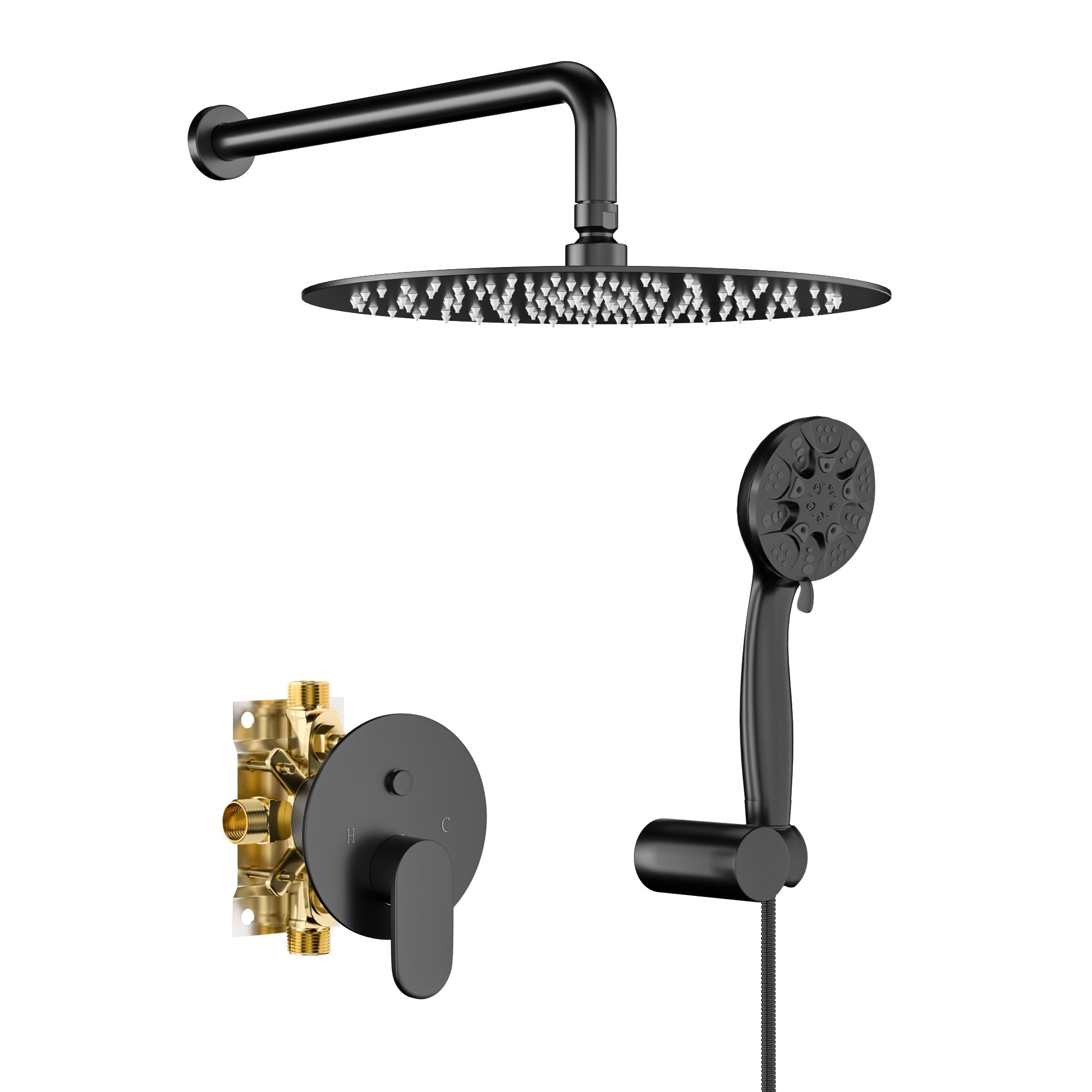 Lordear 10" Stainless Steel Wall Mounted Matte Black Round Rainfall Shower Head from Lordear