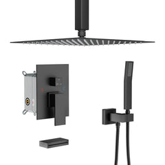 Lordear 12" Stainless Steel Wall Mounted Square Rainfall Shower Head System Faucet Set from Lordear