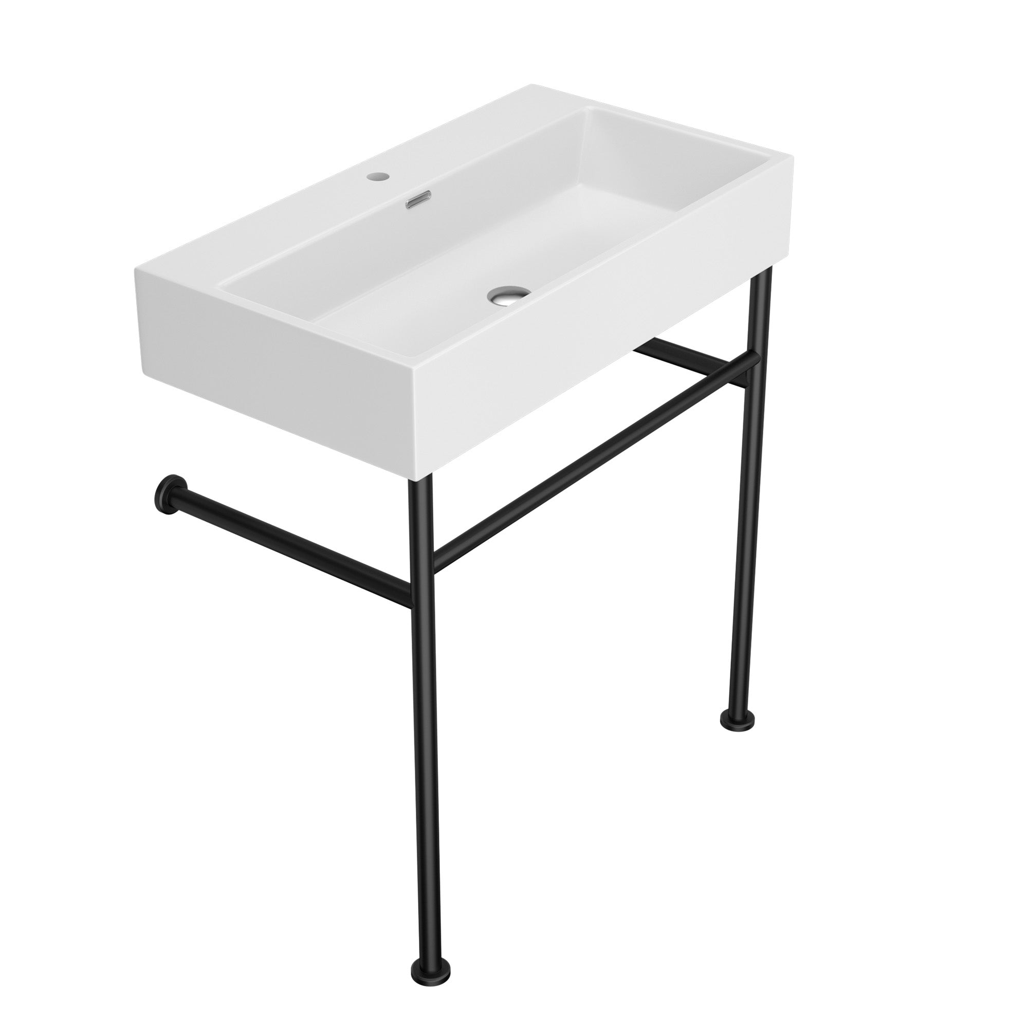 Lordear Ceramic Wall Mount White Single Bowl Bathroom Sink with Metal Legs  from Lordear