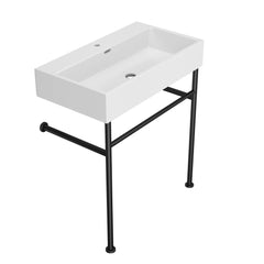 Lordear Ceramic Wall Mount White Single Bowl Bathroom Sink with Metal Legs  from Lordear