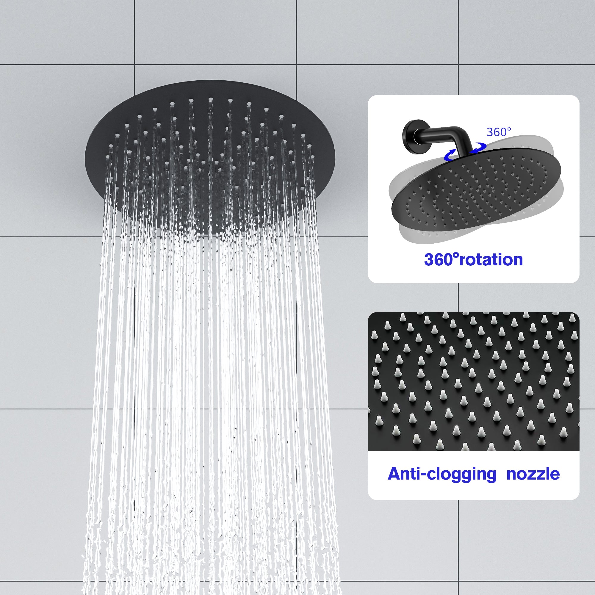 Lordear 10" Stainless Steel Wall Mounted Round Rainfall Shower Head with Bathroom Faucet from Lordear