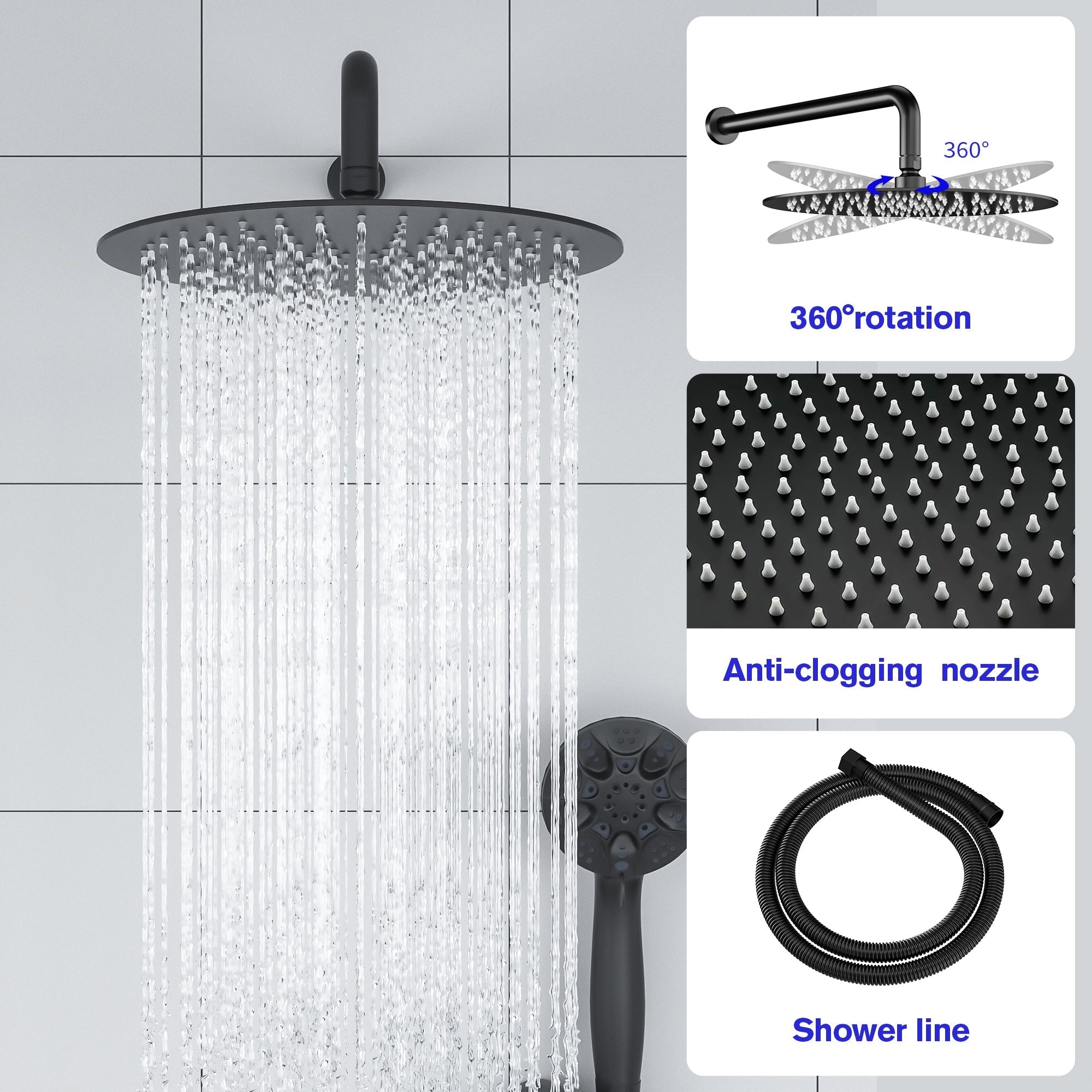 Lordear 10" Stainless Steel Wall Mounted Matte Black Round Rainfall Shower Head from Lordear