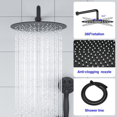 Lordear 10" Stainless Steel Wall Mounted Matte Black Round Rainfall Shower Head from Lordear