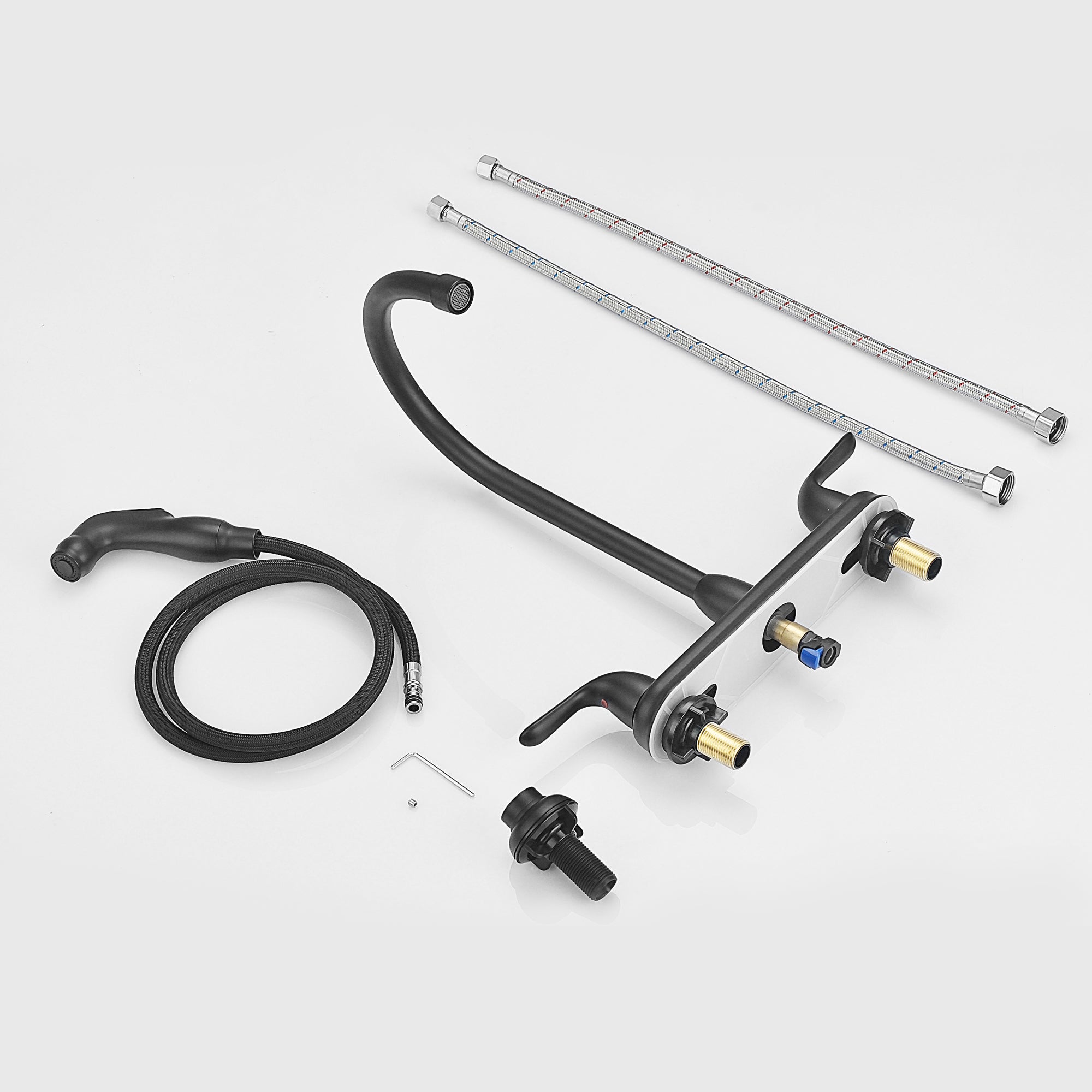 Lordear Brass Modern Design Double Handle Pull Out Spray Head Kitchen Faucet from Lordear