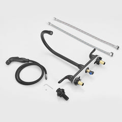 Lordear Brass Modern Design Double Handle Pull Out Spray Head Kitchen Faucet from Lordear