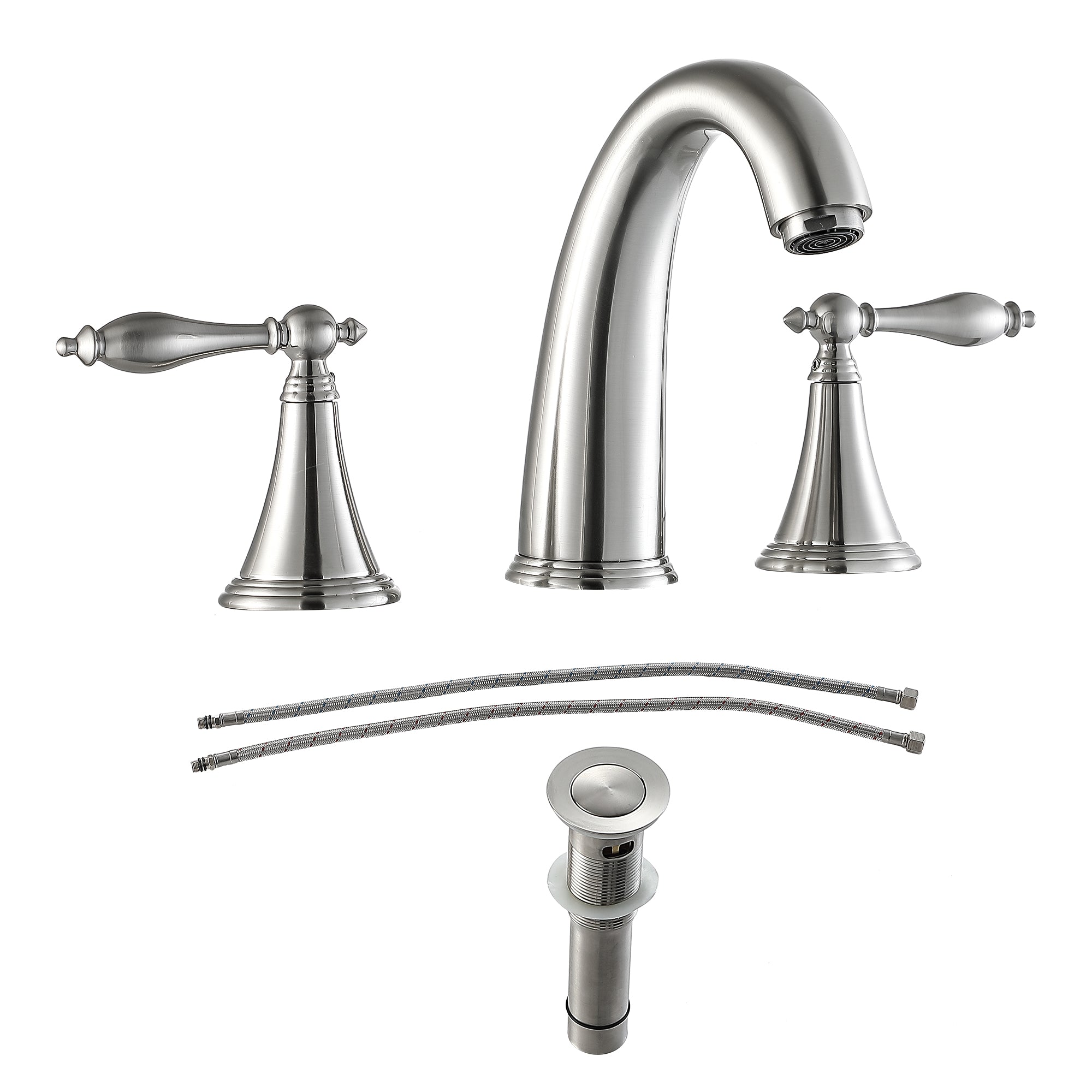 Lordear Brass Split Type Dual Handle Bathroom Faucet with Pop-Up Drain And Water Hoses from Lordear