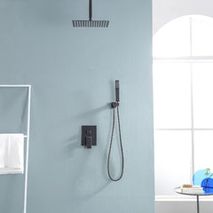 Lordear High Pressure Shower System 10 Inch Shower Faucet Set Ceiling Mounted Matte Black Finish Stainless Steel Shower Head and Handheld, Brass Main Body Shower Valve Included from Lordear