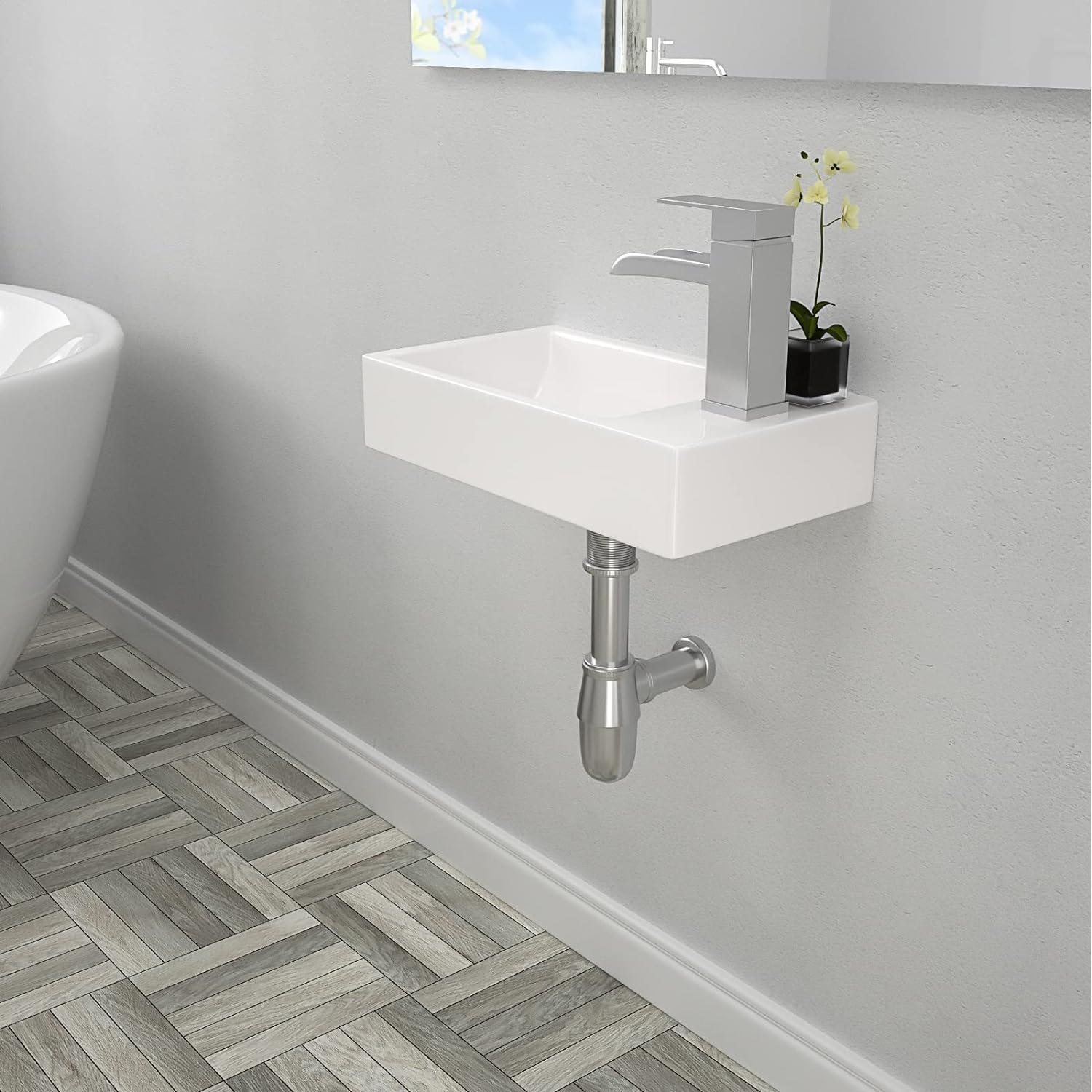 Lordear White Ceramic 18"x 10" Rectangle Wall Mount Bathroom Sink from Lordear