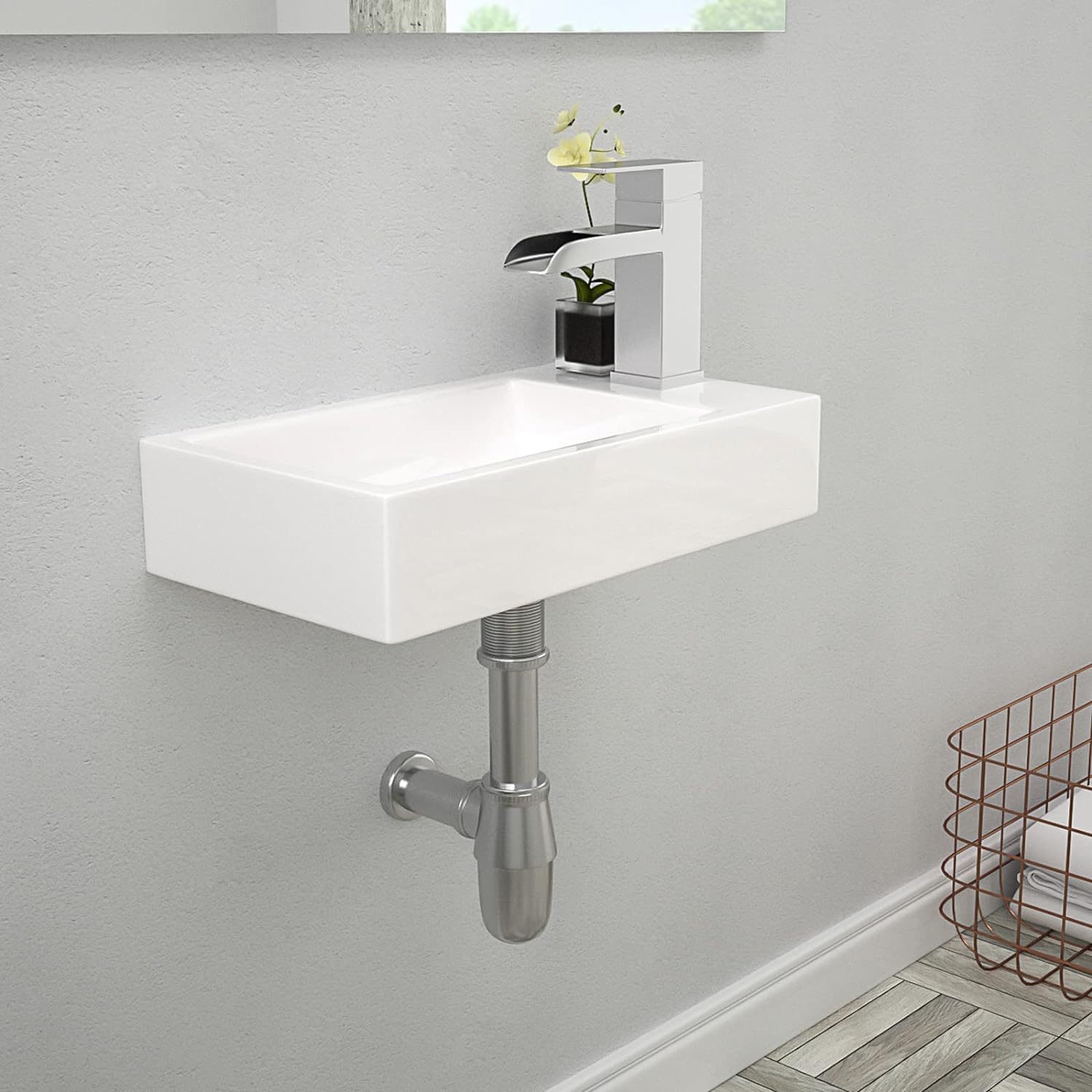 Lordear White Ceramic 18"x 10" Rectangle Wall Mount Bathroom Sink from Lordear