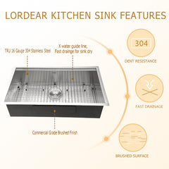 Lordear 23" Stainless Steel Undermount Brushed Single Bowl Workstation Kitchen Sink from Lordear