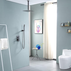 Lordear High Pressure Shower System 10 Inch Shower Faucet Set Ceiling Mounted Matte Black Finish Stainless Steel Shower Head and Handheld, Brass Main Body Shower Valve Included from Lordear