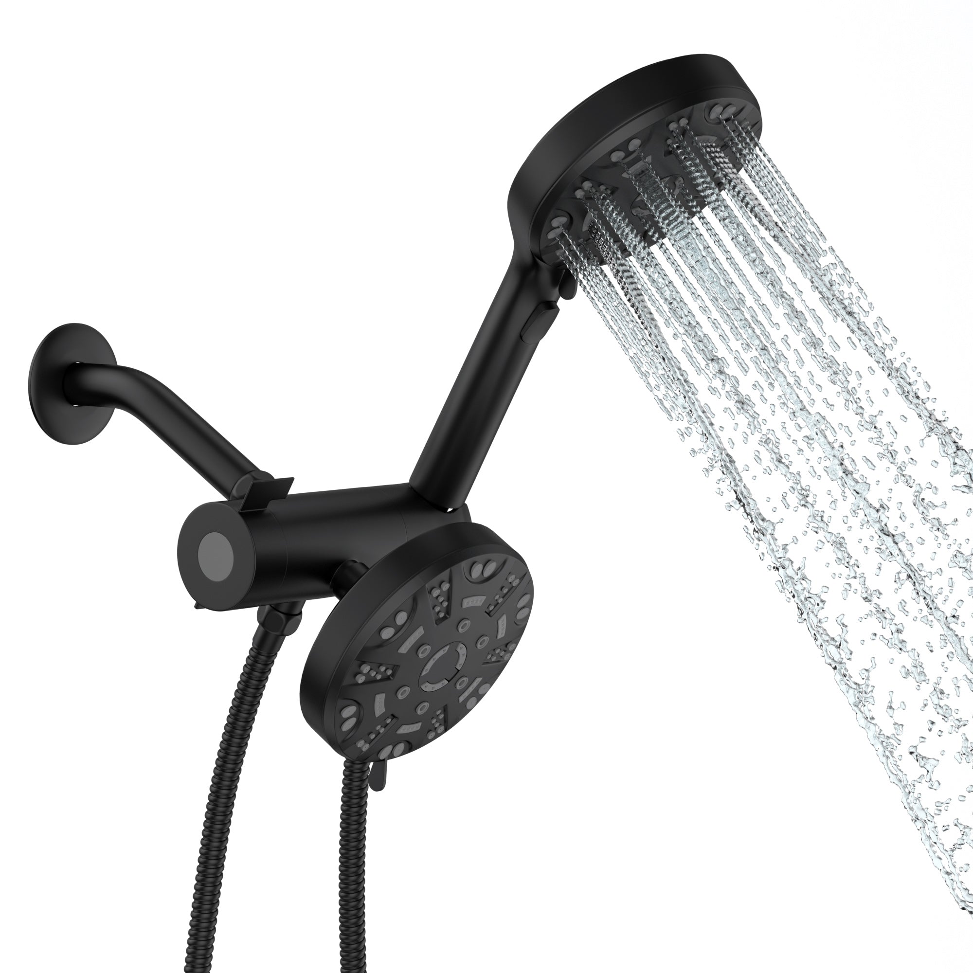 Lordear 5" Stainless Steel Wall Mounted Matte Black Rainfall Round Dual Head Shower Head from Lordear