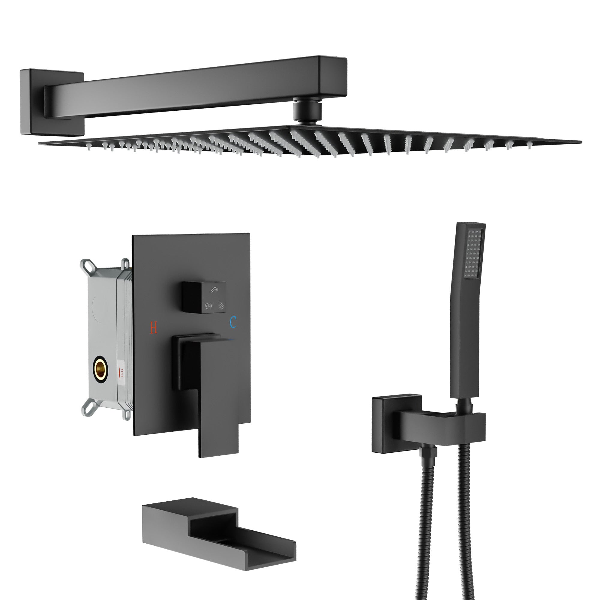 Lordear Stainless Steel Wall Mounted Rainfall Shower Head with Handheld and Waterfall Faucet from Lordear