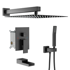 Lordear Stainless Steel Wall Mounted Rainfall Shower Head with Handheld and Waterfall Faucet from Lordear